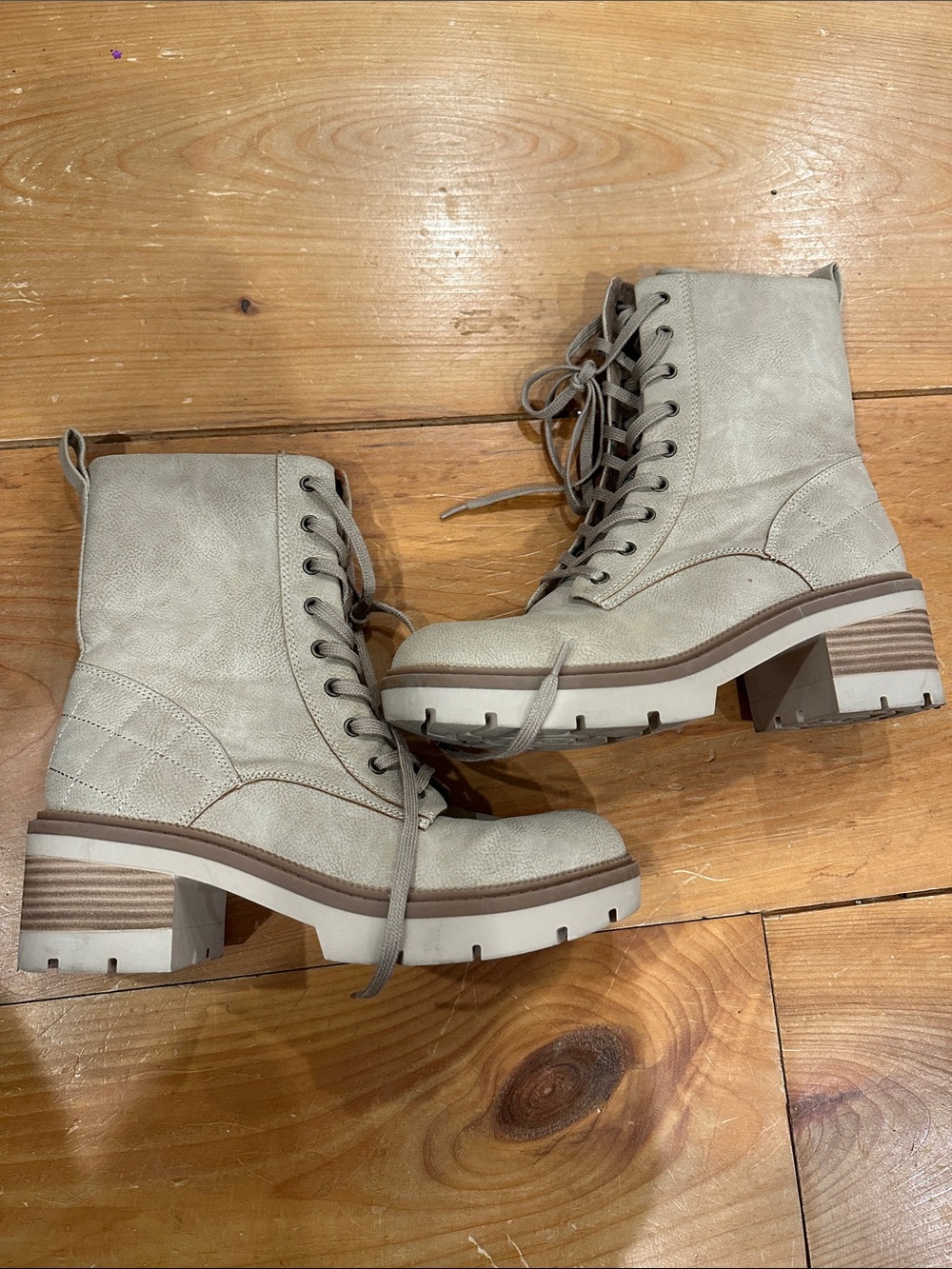 b.o.c. Lace-Up Chunky Heel Boots - Light Beige